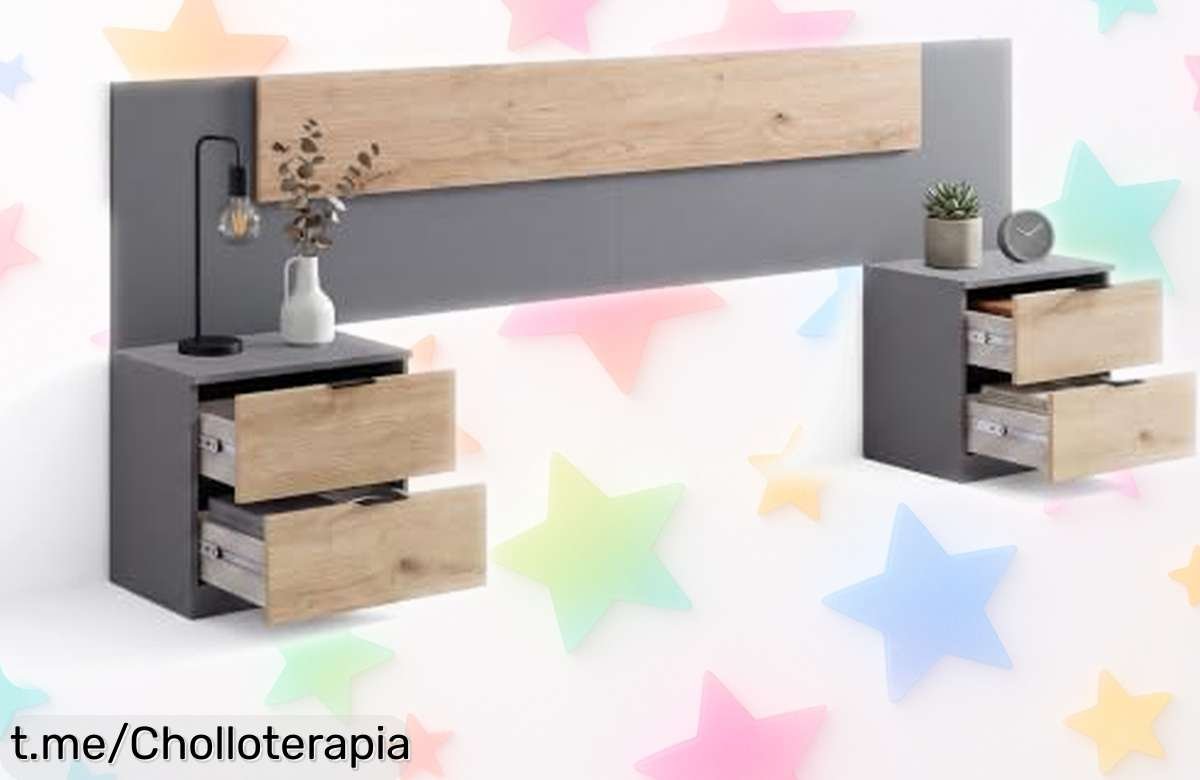 Cabecero Akari con 2 mesitas y 4 cajones a precio loco, renueva tu dormitorio ahora mismo con este conjunto de ensueño antes de que se agote. ¡No te quedes sin el tuyo!
