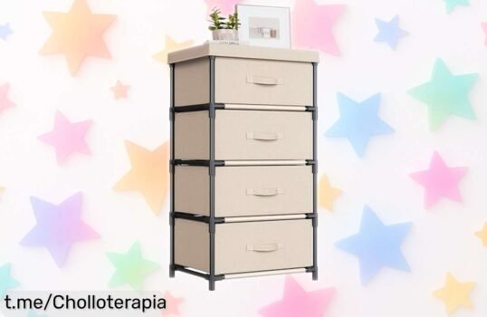 Cajonera de tela WANGIRL con 4 cajones y estructura metálica, el ofertón que transforma tu espacio en un caos despejado. ¡No te quedes sin ella!