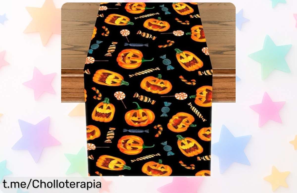 Camino de mesa de Halloween con calabazas y fantasmas, ¡ofertón súper fácil de limpiar que hará brillar tu fiesta! No te lo pierdas, es un chollo que iluminará tus días.