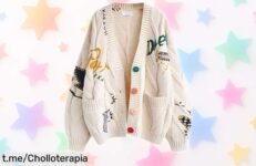 Cárdigan de punto trenzado para mujer con botones arcoíris a un precio tan loco que no podrás resistirlo; ¡no dejes pasar esta oportunidad única y añade estilo a tu look ya!