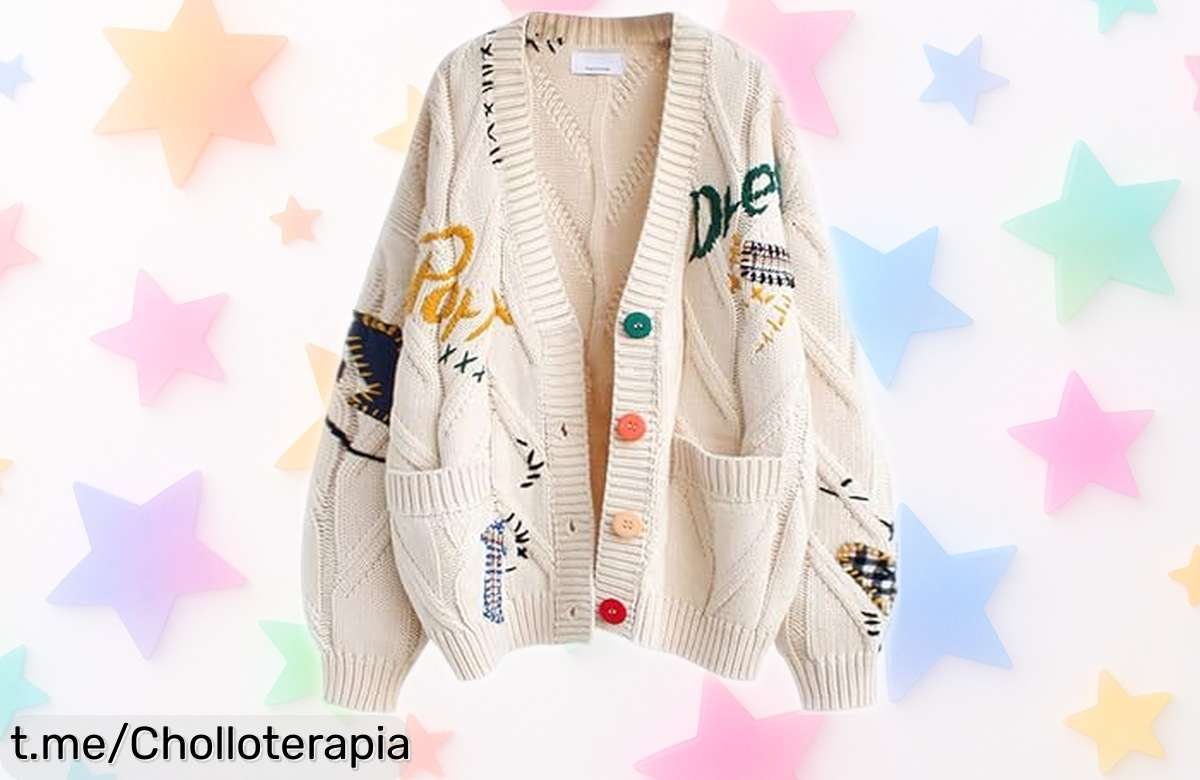 Cárdigan de punto trenzado para mujer con botones arcoíris a un precio tan loco que no podrás resistirlo; ¡no dejes pasar esta oportunidad única y añade estilo a tu look ya!