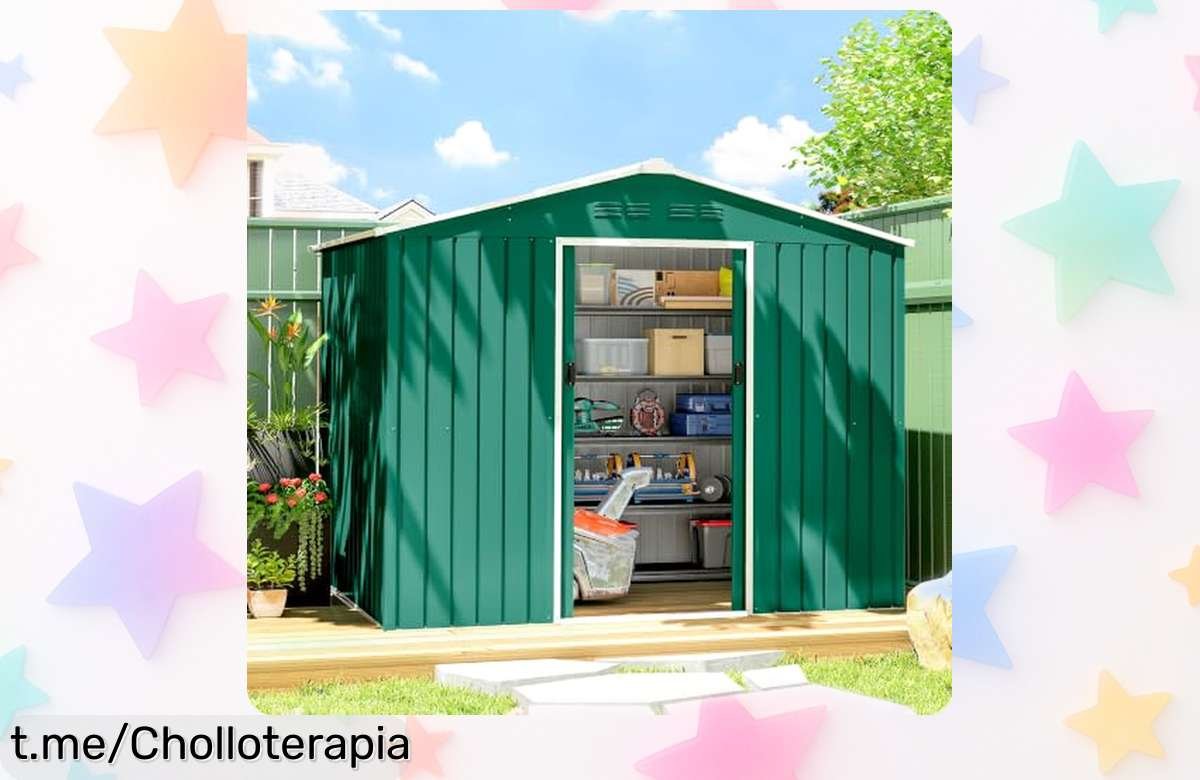Caseta de jardín metálica Outsunny con puerta doble, ¡súper resistente y ventilada a precio locazo! No te quedes sin la tuya, guarda tus cosas en un lugar seguro ahora mismo.