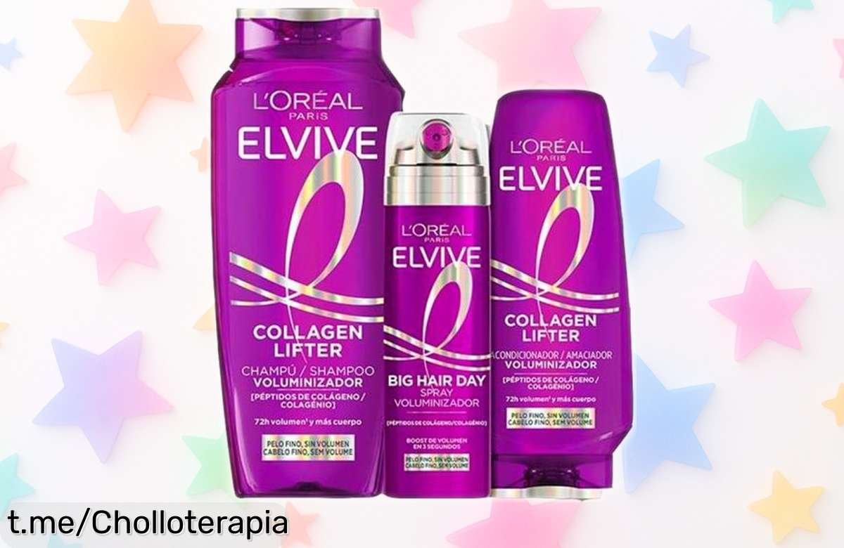 Champú, acondicionador y spray voluminizador L’Oréal Paris con colágeno a un precio que está de locura para darle a tu pelo ese cuerpo espectacular. ¡No te quedes sin el tuyo!