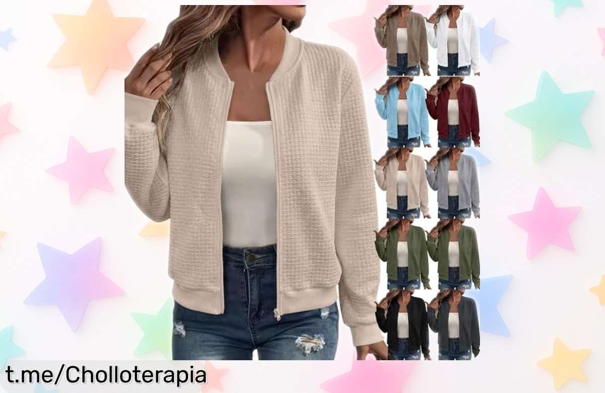 Chaqueta bomber de mujer con textura waffle que está a precio de risa, no pierdas la oportunidad de lucir espectacular sin dejarte el bolsillo vacío.