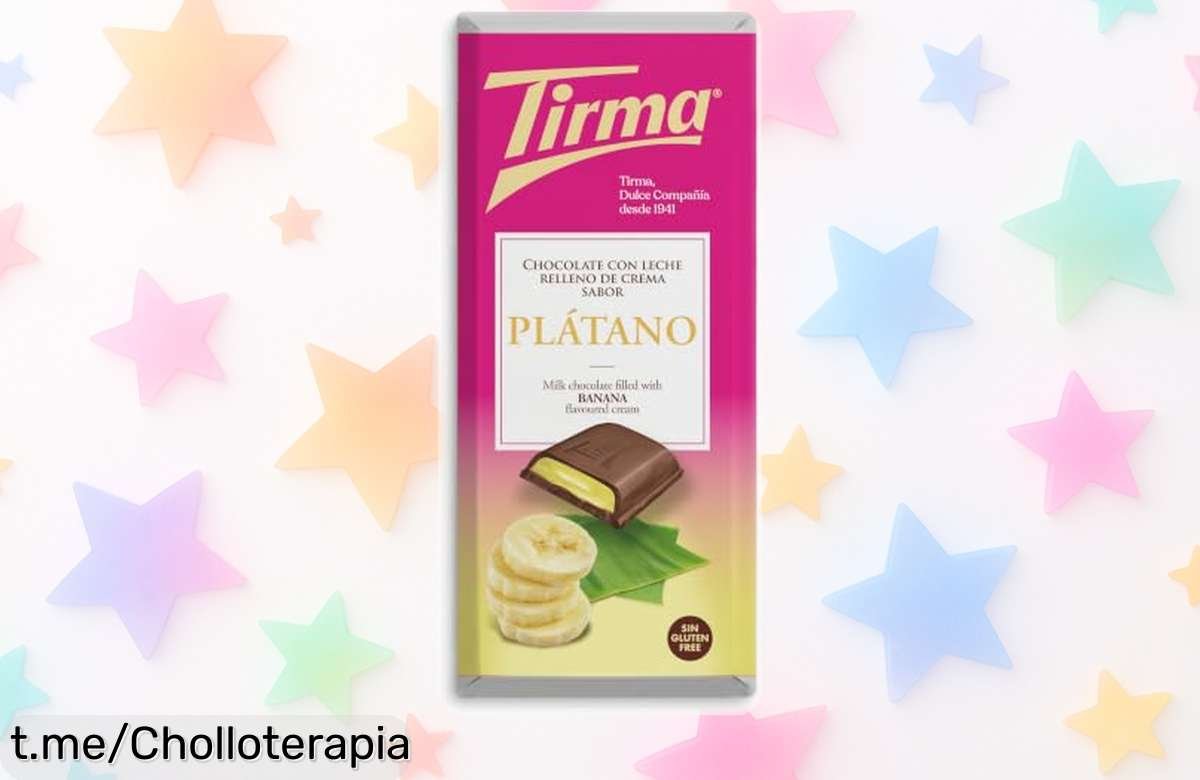 Chocolate con leche Tirma relleno de crema sabor plátano, el capricho cremoso que no te querrás perder por este precio rebajado y delicioso para alegrar tu día.