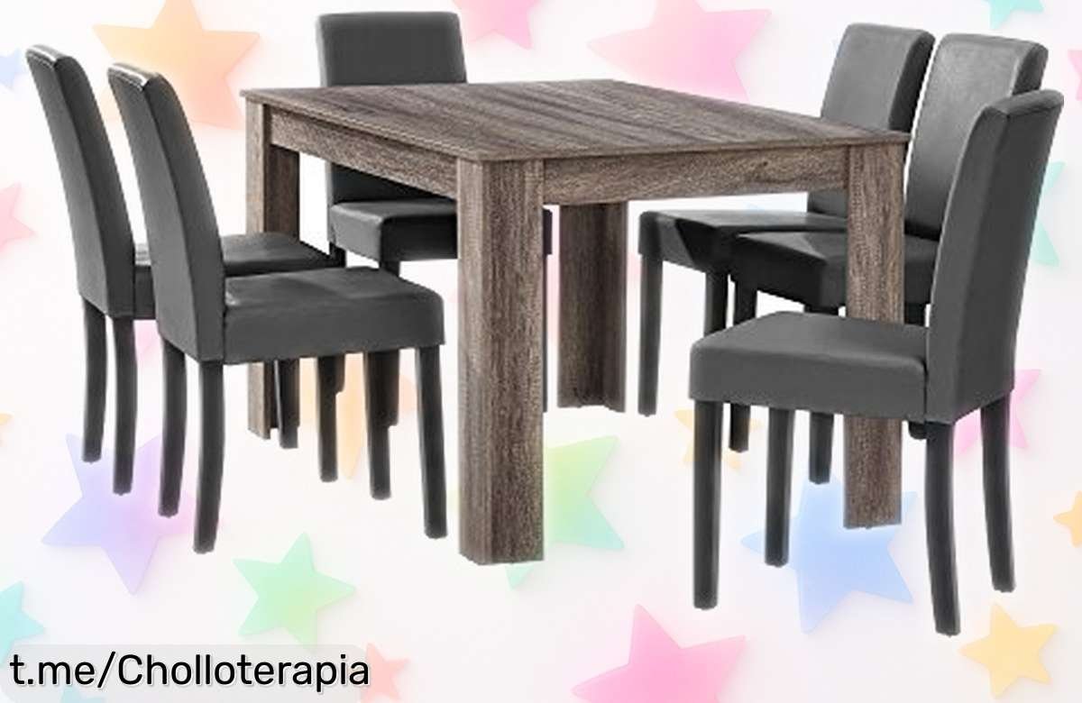 Conjunto de mesa y 6 sillas en polipiel, ideal para cualquier ocasión familiar a un precio que no vas a creer, ¡aprovecha este ofertón antes de que se acabe!