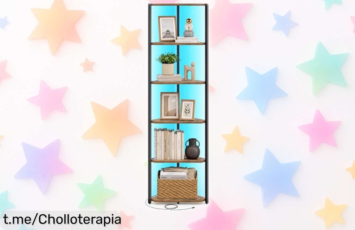 Crea tu rincón favorito con la estantería esquinera VASAGLE de 6 niveles y luz LED a distancia, ¡un chollo que ilumina y moderniza cualquier espacio ya!