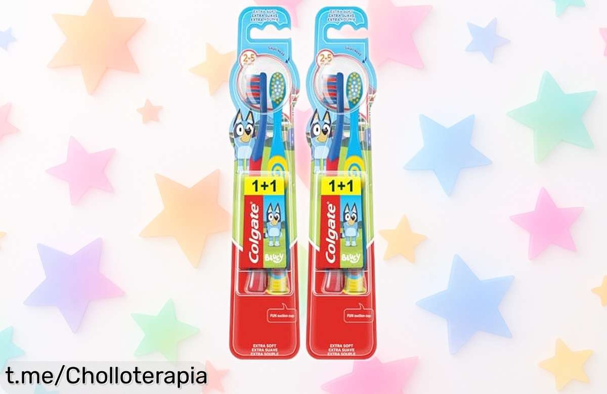 Descubre el cepillo de dientes infantil Colgate Kids Bluey en pack de 4: cabezales pequeños y suaves que vuelven la hora del brushing divertida. ¡No te quedes sin él!