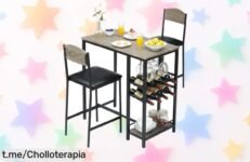 Descubre el conjunto Barset de bar con mesa y 2 taburetes en un elegante gris, perfecto para tus desayunos; ¡ofertón que no puedes dejar escapar!