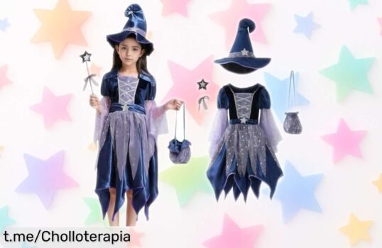 Disfraz de bruja para niña con todo lo necesario, ¡no te pierdas este chollazo que hará brillar su Halloween y carnaval a precio de risa! Aprovecha ya esta oferta.