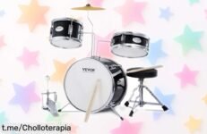 Divertido juego de batería VEVOR para niños, ¡un chollo que enseña a rockear con pedal y baquetas incluidas! Aprovecha esta oferta limitada y haz sonreír a los más pequeños.