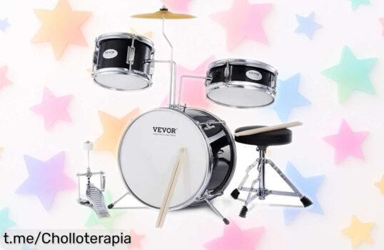 Divertido juego de batería VEVOR para niños, ¡un chollo que enseña a rockear con pedal y baquetas incluidas! Aprovecha esta oferta limitada y haz sonreír a los más pequeños.