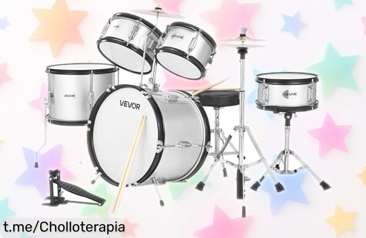 Empieza la aventura musical con la increíble batería infantil VEVOR de 5 piezas, un kit completísimo a precio rebajado que hará vibrar el rockero que llevan dentro. ¡No te lo pierdas!