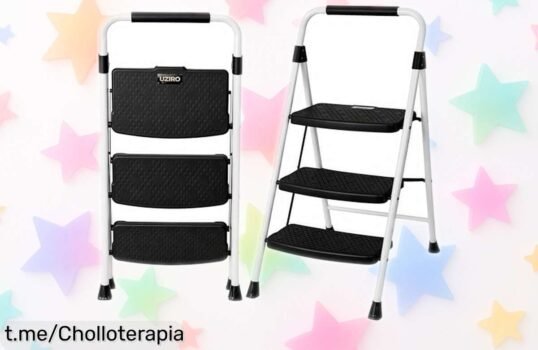 Escalera plegable de 3 peldaños UZIRO, el ofertón que tu hogar necesita: segura, ligera y fácil de guardar. ¡No te quedes sin ella!