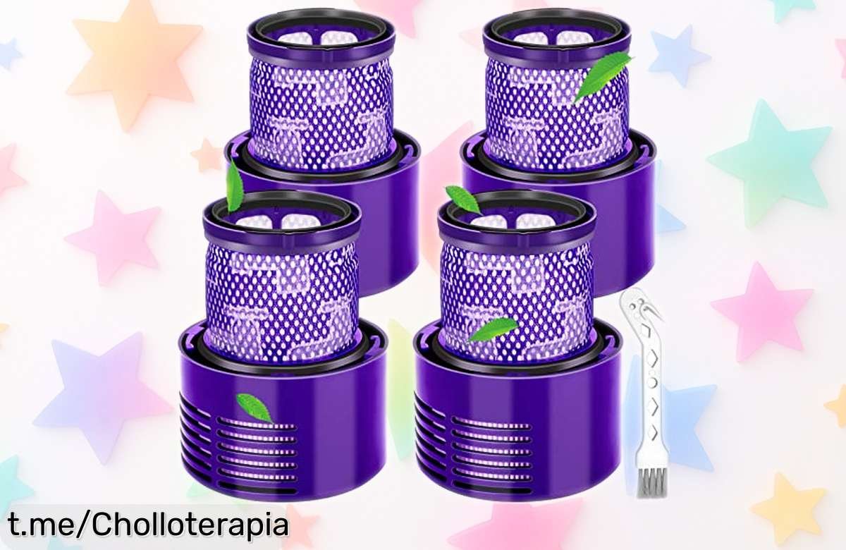 Filtros para Dyson V10 en pack de 4 con cepillo: aire limpio y sin polvo a precio brutal, ¡asegura tu salud ya y disfruta de un hogar fresco como nunca!