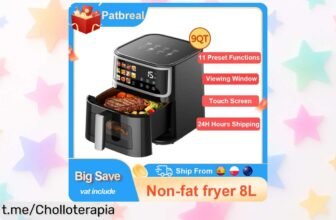 Freidora de aire inteligente de 8 litros con pantalla táctil y 11 funciones: ¡ofertón increíble que hará tu cocina aún más divertida!