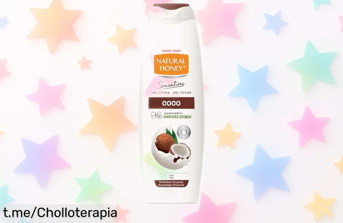 Gel de ducha Natural Honey con aroma tropical a coco en un tamaño bestial que te deja la piel suave e hidratada, ¡no puedes dejar pasar este mega chollo!