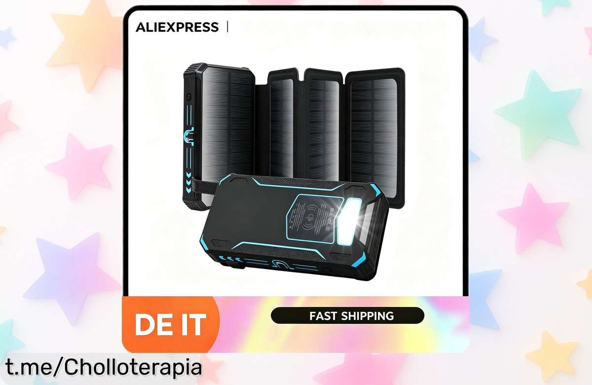Impresionante batería portátil solar de 26,800 mAh que carga a toda velocidad y tiene luz LED SOS; ¡aprovecha este chollazo antes de que desaparezca!