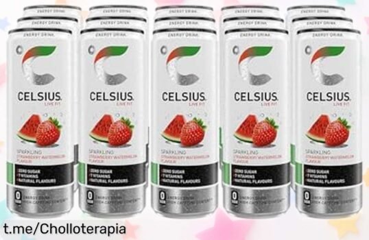 Incredible bebida energética Celsius sin azúcar en pack de 12 latas, ¡te llena de energía y buen rollo todo el día! Aprovecha este chollo jugoso antes que se agote.
