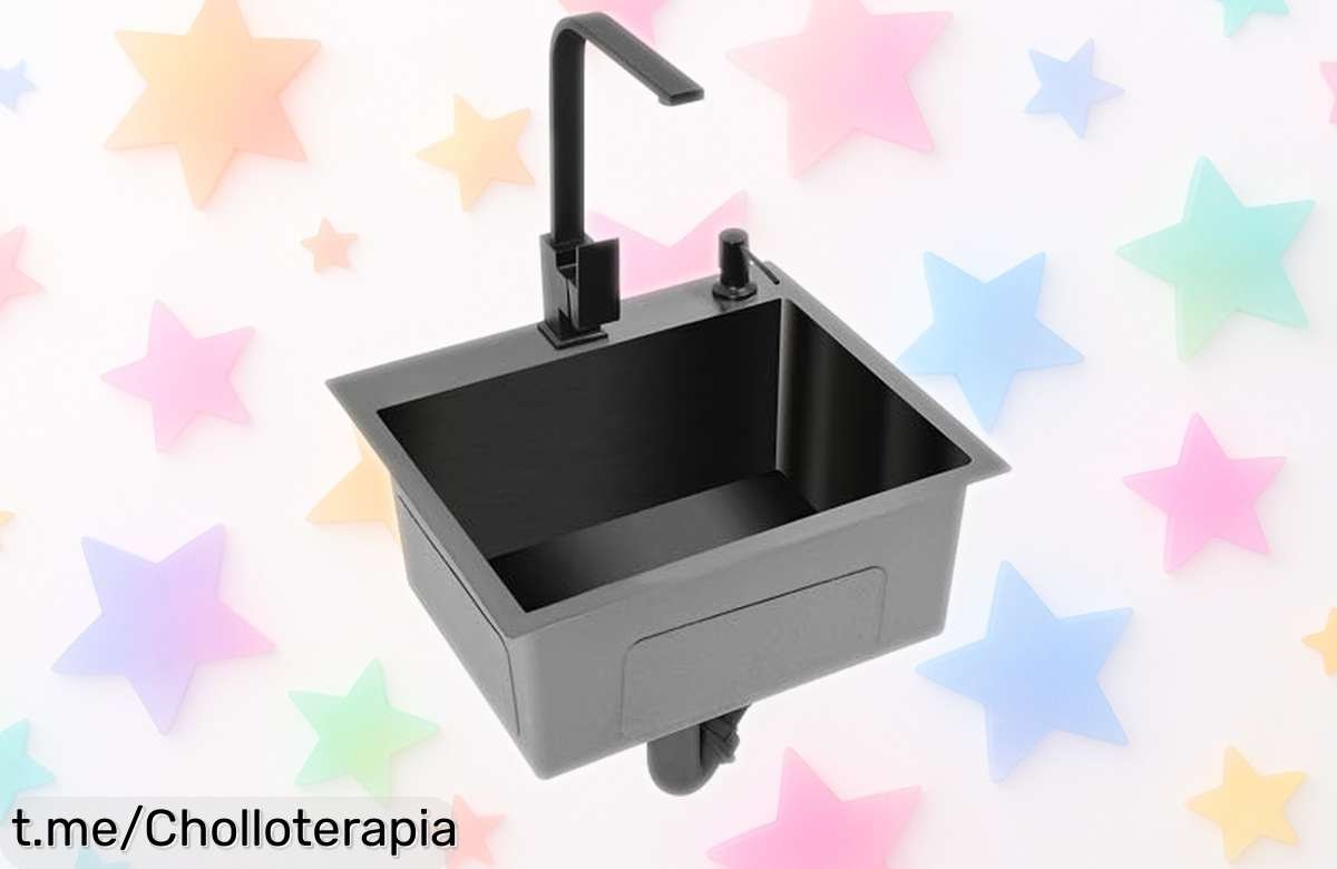 Increíble fregadero de acero inoxidable con dispensador y cesta de drenaje, ¡es la oferta que le dará un toque especial a tu cocina! No te lo pierdas.