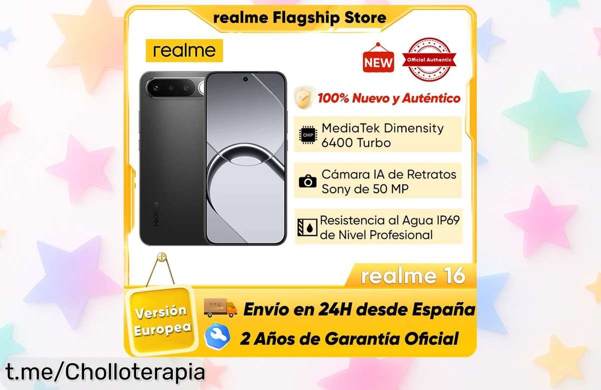 Increíble móvil Realme 16 5G con batería de 6550mAh a precio de escándalo, carga rapidísima y chollo limitado que te hará vivir conectado sin parar. ¡No pierdas esta oportunidad!