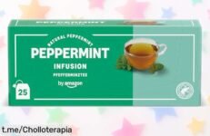 Infusión de menta sin cafeína en pack de 25 bolsitas, ¡sabor intenso y precio regalado para disfrutar a cualquier hora! No te quedes sin la tuya.