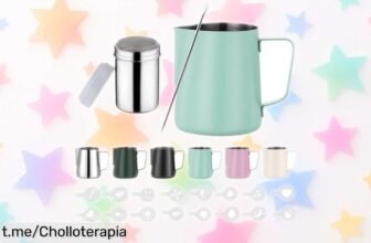 Jarra de leche barista en acero inoxidable con medidor y plantillas para capuchinos: ¡super chollo que no puedes dejar escapar, hazlo ya en casa!