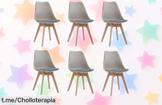 Juego de 6 sillas de comedor DEYARNA HOME con respaldo resistente y cojín fácil de limpiar, ahora a un precio tan bajo que no lo podrás creer. ¡Hazte con ellas antes que desaparezcan!