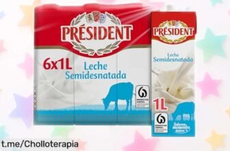 Leche semidesnatada Président pack 6x1L a precio loco, rica en calcio y sin azúcar añadido: cuida a los tuyos mientras ahorras. ¡Haz tu pedido ya antes de que se acabe!