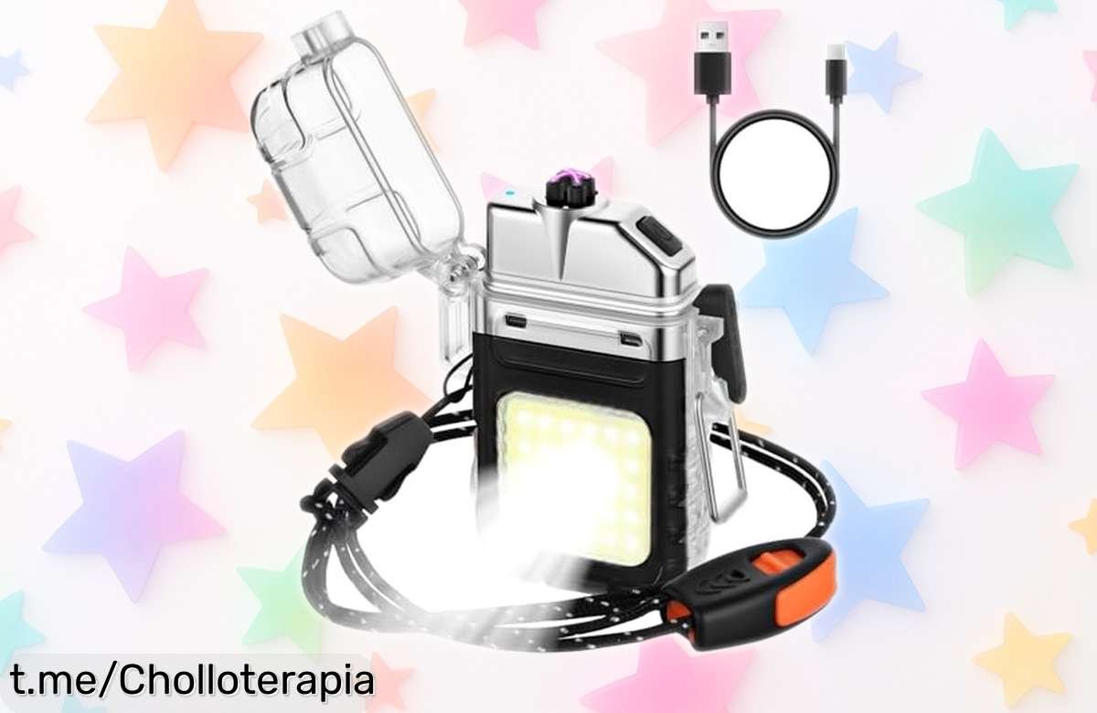 Mechero eléctrico recargable Vicloon con doble arco y linterna: ¡super chollo resistente al agua, perfecto para llevar siempre contigo! No te quedes sin el tuyo y hazte con él ya.