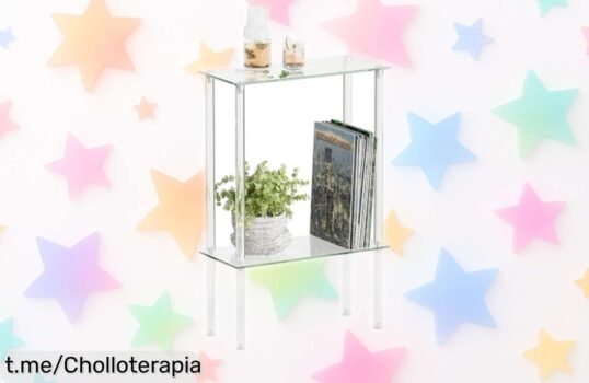 Mesa auxiliar estrecha IRCPEN con estantes de vidrio, ideal para rincones y a un precio de ganga que vuela: ¡da luz a tu espacio antes de que se acabe!