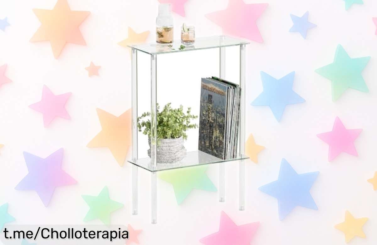 Mesa auxiliar estrecha IRCPEN con estantes de vidrio, ideal para rincones y a un precio de ganga que vuela: ¡da luz a tu espacio antes de que se acabe!
