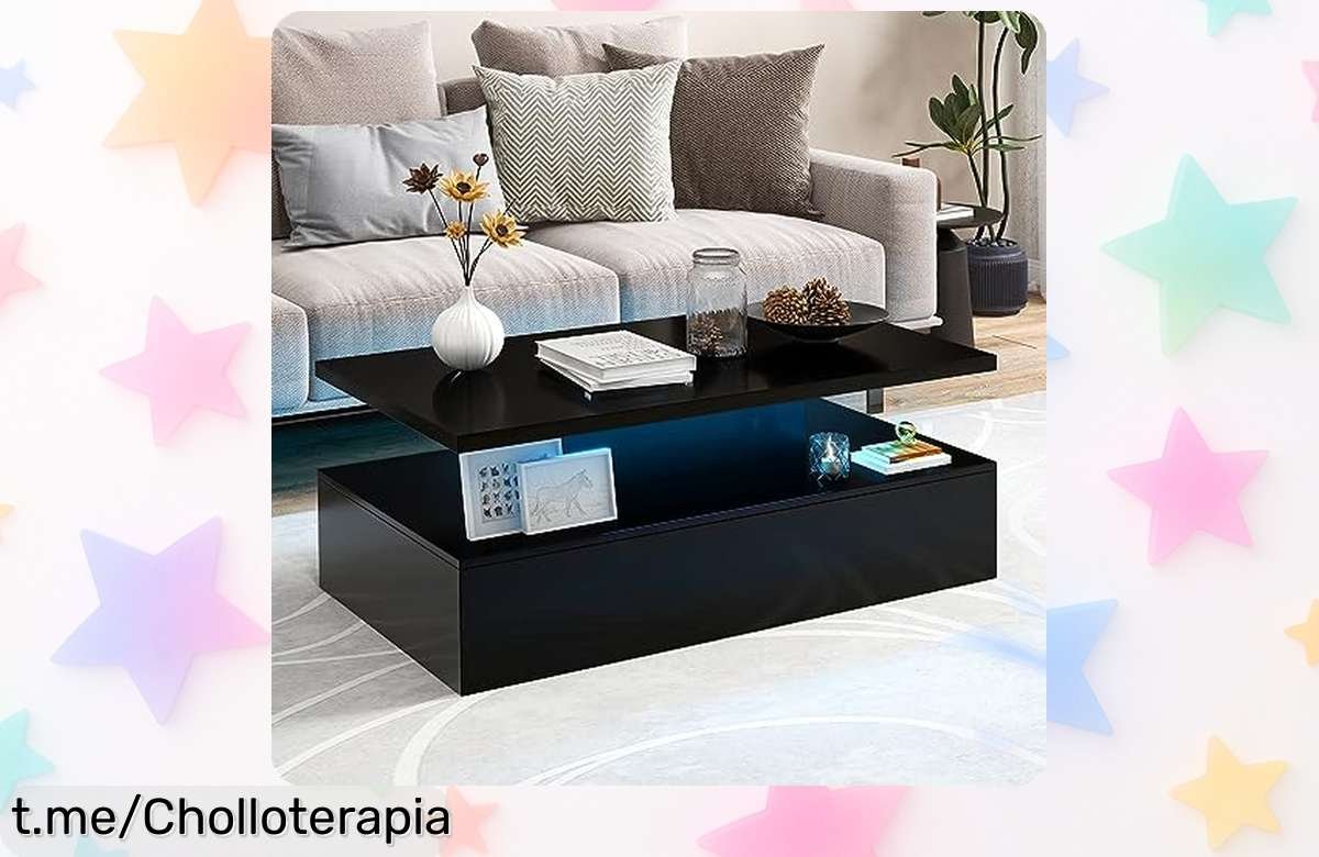 Mesa de centro GOPLUS con luces LED en 20 colores, un super chollo que iluminará tu hogar y organizará tus cosas rápidamente. ¡No te quedes sin la tuya!
