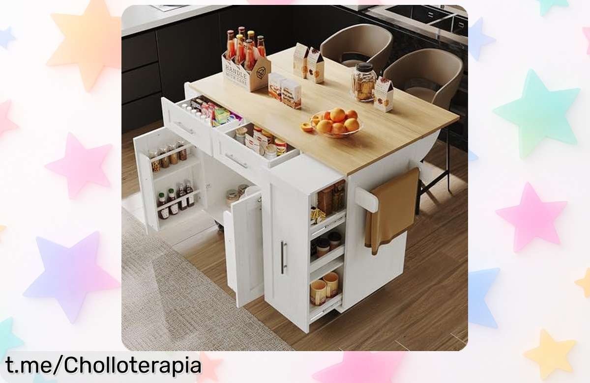 Mesa de cocina con ruedas extensible que ahorra espacio y organiza tu hogar, ¡esta oferta loca no la querrás dejar escapar!