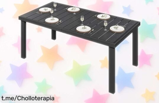 Mesa de jardín YITAHOME en madera WPC y aluminio, diseño negro elegante a un precio loco que te hará disfrutar del aire libre con estilo ¡No pierdas esta oportunidad única!