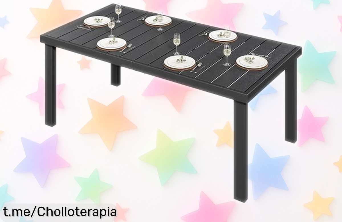 Mesa de jardín YITAHOME en madera WPC y aluminio, diseño negro elegante a un precio loco que te hará disfrutar del aire libre con estilo ¡No pierdas esta oportunidad única!