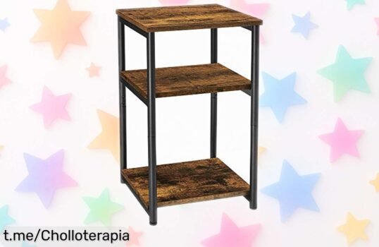 Mesa de sofá VASAGLE vintage-industrial de 3 niveles, ¡un ofertón para organizar tu hogar con estilo! No te lo pierdas, crea ese ambiente que siempre soñaste.