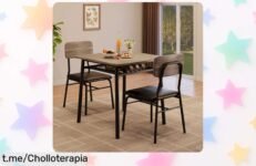 Mesa pequeña para comedor con 2 sillas tapizadas y estante: ¡un set ideal que ahora está a un precio regalado! Aprovecha esta oferta irresistible antes de que desaparezca.