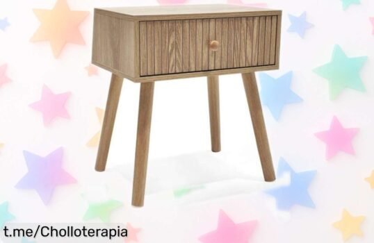 Mesita de noche MOBLEKIT con diseño nórdico e industrial, ¡un precio de escándalo que te encantará! No pierdas esta oportunidad única para transformar tu dormitorio.