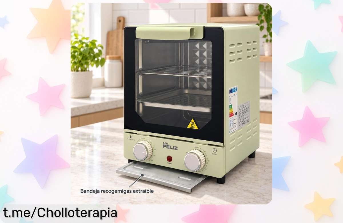 Mini horno eléctrico Don Feliz 15L con temporizador y luz interior, rebajado a un precio loco para que cocines como un chef en casa sin líos. ¡No dejes escapar este super chollo!