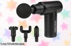Mini pistola de masajes VITALMAXX Power Plus con 4 cabezales, una ganga única para decir adiós a la tensión ¡No dejes pasar esta oportunidad pura relajación!