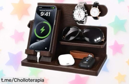 Organizador de madera Vicloon para móvil y más: ¡super chollo que hará brillar tu mesa! Todo en su lugar con estilo, no te lo pierdas o volverás a perder tus cosas.