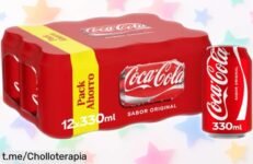 Pack de 12 latas de CocaCola sabor original, la chispa ideal para tus quedadas con amigos a un precio que te hará sonreír; ¡no dejes pasar esta oportunidad única!