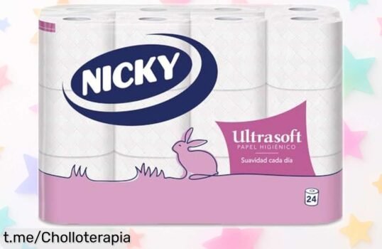 Pack de 24 rollos de papel higiénico Nicky Ultrasoft a precio loco, suavidad que cuida tu piel y aroma a talco. ¡No te pierdas este ofertón irresistible!
