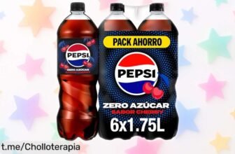 Pack de 6 botellas de Pepsi Zero Cherry a un precio loco, disfruta del sabor a cereza sin azúcares ni calorías y sorprende a tu familia con esta oferta irresistible. ¡Llena tu nevera ya!
