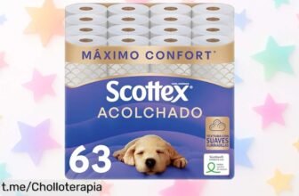 Papel higiénico Scottex acolchado 3 capas, ¡súper suave y resistente! Consigue este pack de 63 rollos a un precio regalado que no podrás dejar pasar, tu trasero te lo agradecerá.