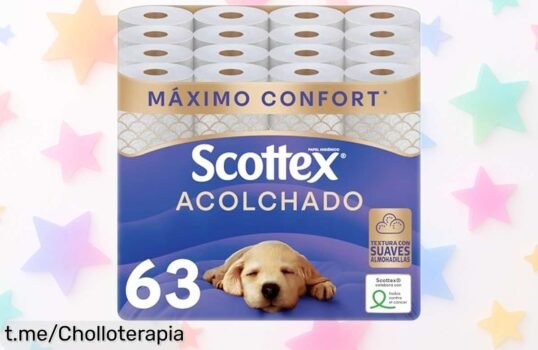 Papel higiénico Scottex acolchado 3 capas, ¡súper suave y resistente! Consigue este pack de 63 rollos a un precio regalado que no podrás dejar pasar, tu trasero te lo agradecerá.