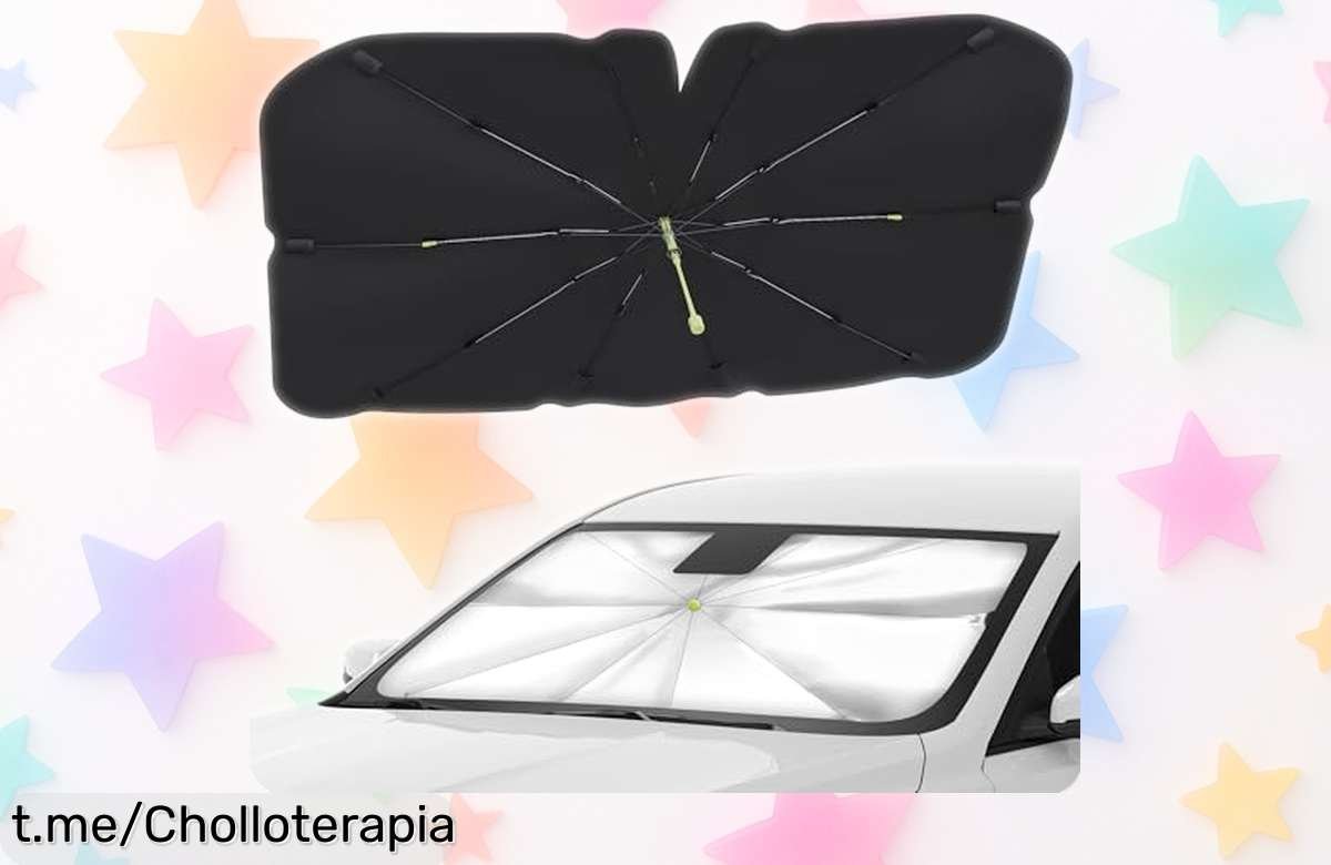 Parasol plegable Woukksy para coche: chollazo que enfría el interior, con 10 varillas reforzadas y mango flexible. No dejes pasar esta oferta y protege tu viaje del calor ya mismo.