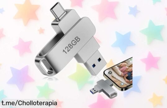 Pendrive USB C 128 GB Genérico con conexión doble, ¡un chollazo giratorio para guardar tus recuerdos! Velocidad hasta 100 MB/s y lista para usar ya mismo.