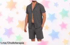 Pijama corto de algodón Marvmys con cuello cubano y bolsillos, ¡el confort que necesitas a un precio de ganga! Consíguelo antes que se agote.